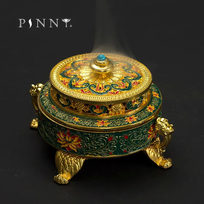 

Colored Enamel Lotus Incense Burner 4-Foot Metal Painted Incense Base Tea Ceremony Accessories Sandalwood Coil Censer Accessorie