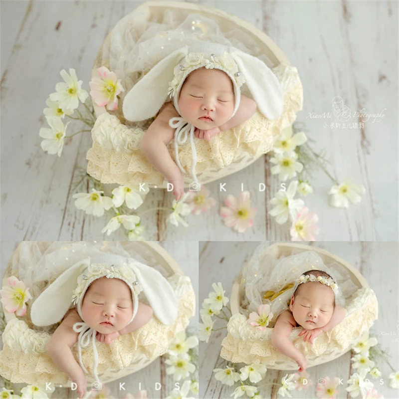 Newborn Baby Photography Props Bunny Hat Spring Floral Posing Basket Theme Set Fotografia Photoshoot Studio Shoot Photo Props enlarge