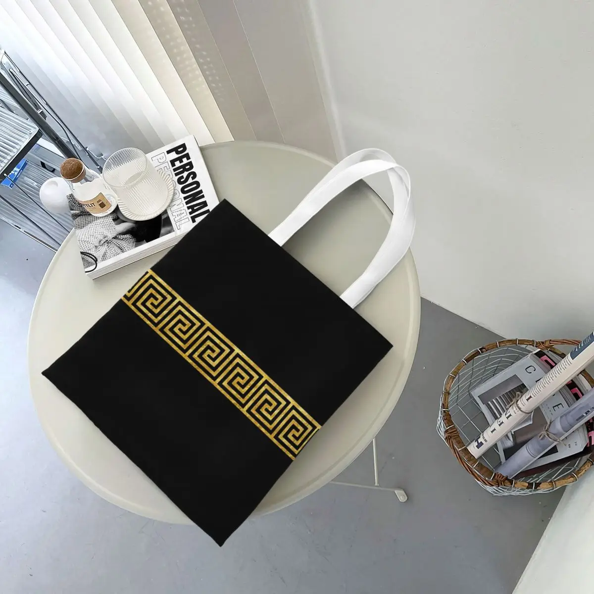 Золотые модные сумки-тоуты унисекс с греческими ключами вместительная