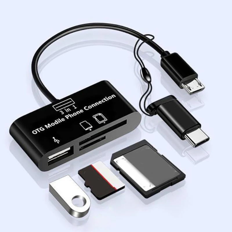 

3 in 1 Type-c Micro USB SD TF Phone OTG Card Reader Host Adapter SD Card Reader for samsung Galaxy S4 S2 S3 Note2 Tablet