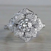 new trendy silver plated flower rings for women shine white cz stone inlay fashion jewelry romantic wedding party gift ring