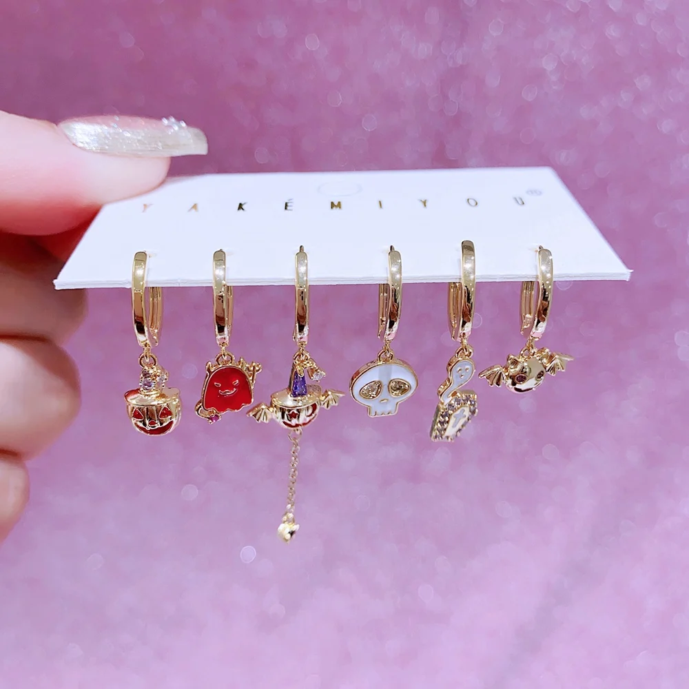 MIGGA 6 шт. кубический циркон призрак висячие серьги комплект позолоченные медные