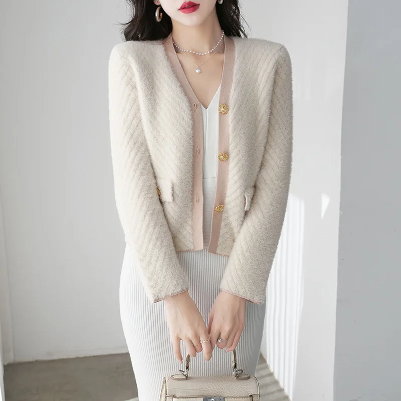 

High Quality 2023 Sweater Women Contrast Color Female Traf Autumn Winter Knitwears Fashion Clothes Cardigans Y2k Pullover