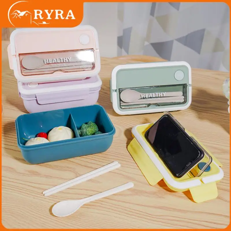 

With Spoon Chopsticks Microwave Lunch Box Bento Box Plastic Microwave Oven Heating Grid Design Children Student Bento Box New