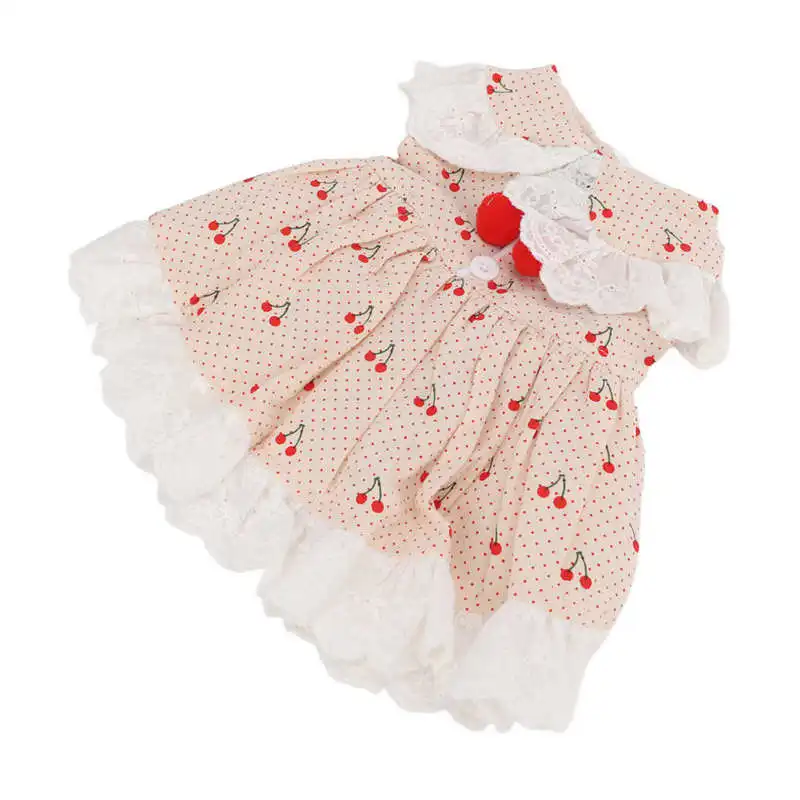 

Puppy Apparel Cherry Pattern Cotton Small Pet Dress Button Design Breathable Skin Friendly Hand Washed for Party