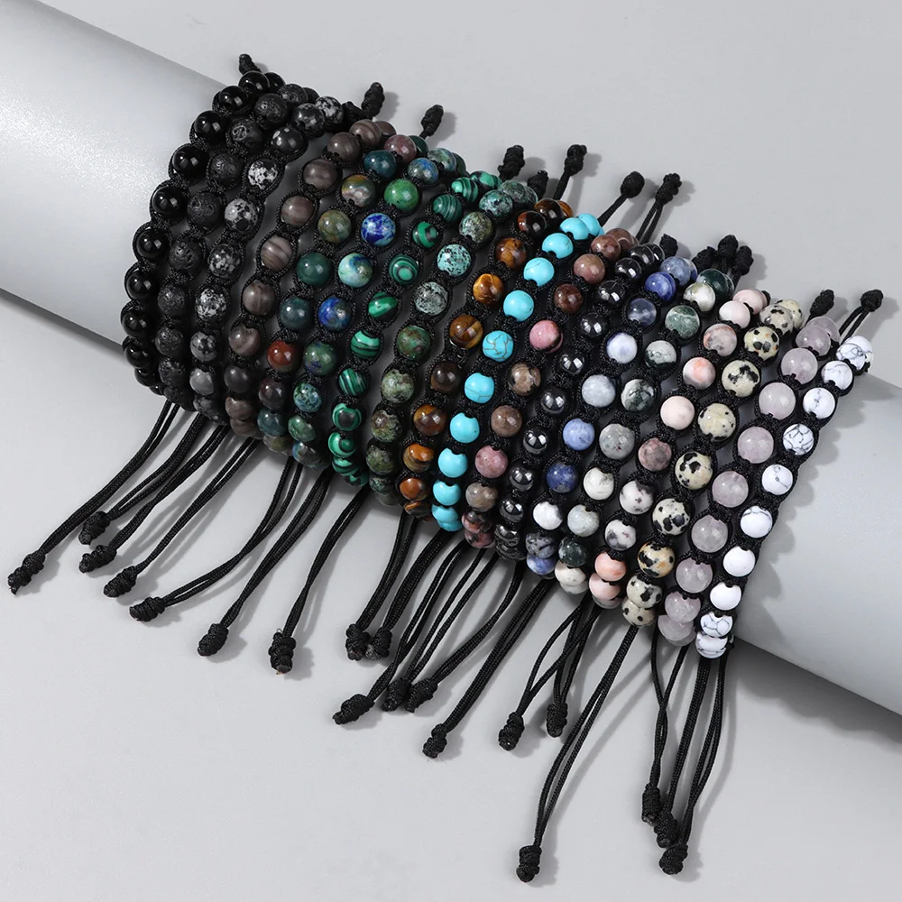 

Бусины-шармы 6 мм, браслет на удачу с регулируемой черной оплеткой, веревочный браслет для мужчин и женщин, ювелирные изделия ручной работы, ...