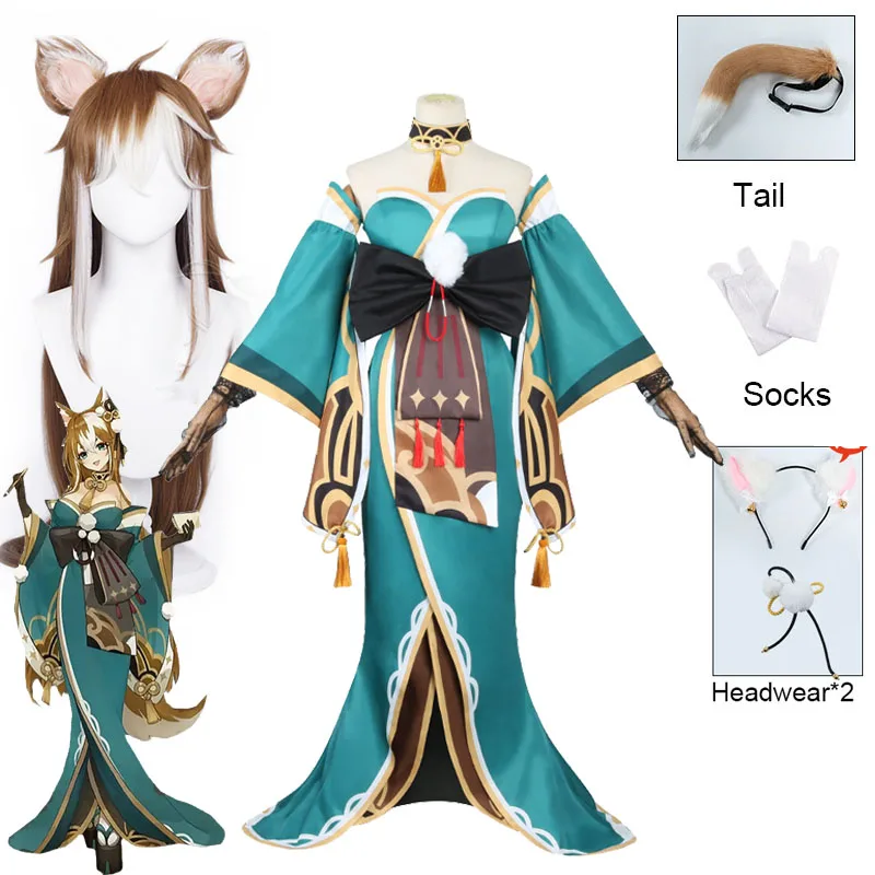 

Платья и аксессуары для косплея Genshin Impact Miss Hina, костюмы Gorou, женская одежда для Хэллоуина, карнавала