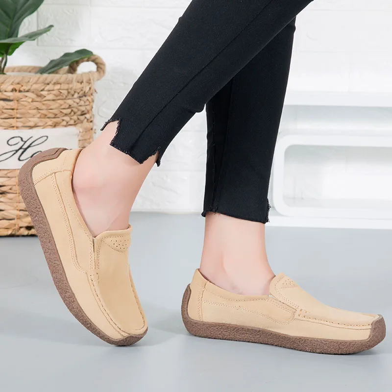2023 Spring Summer Women Shoes Flats Loafers Platform Sneakers Luxury Suede Leather Women Casual Shoes Slip On Flats Moccasins