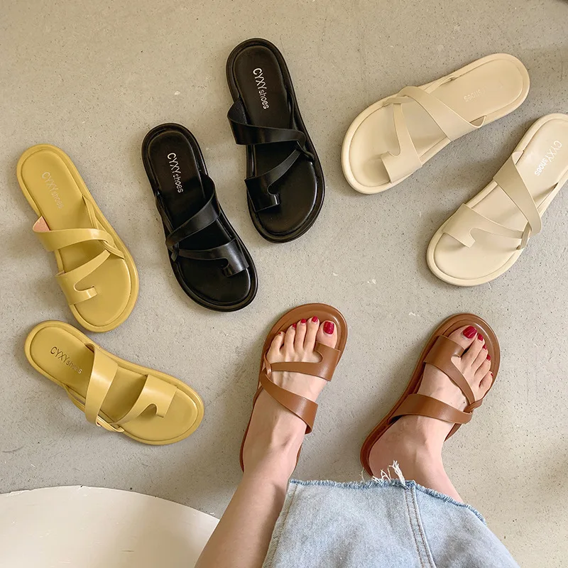 

2022 Sandals Flip Flops Platform Soft Clear Heels Female Shoe New Corrective Outside Girls Summer Comfort Low Beach Casual Rubbe