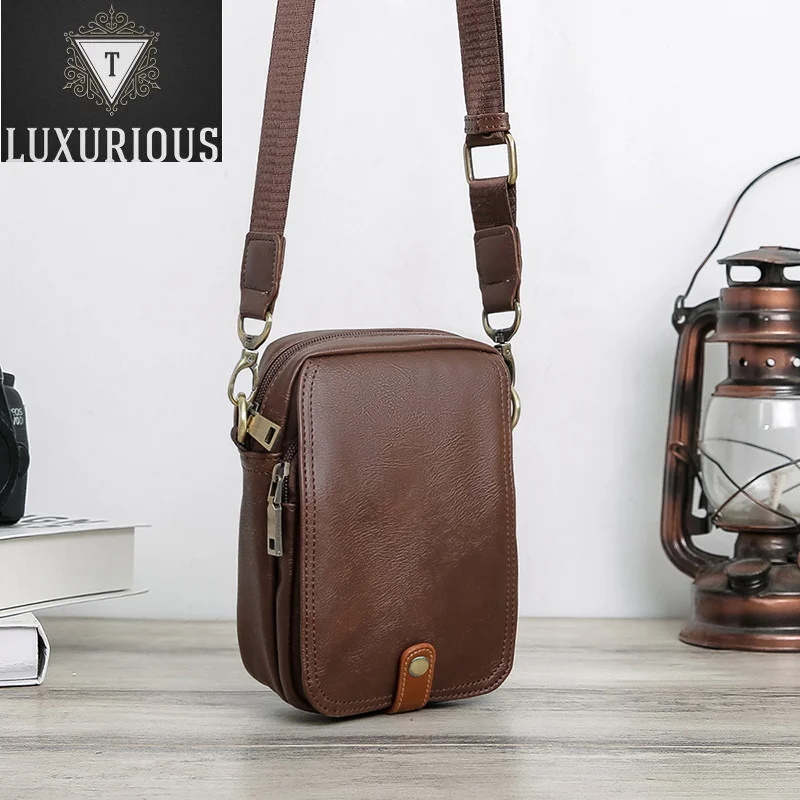 

Mini PU Leather Mobile Phone Shoulder For Men Crossbody Business Small Coin Zip Messenger Male Casual Travel Bags