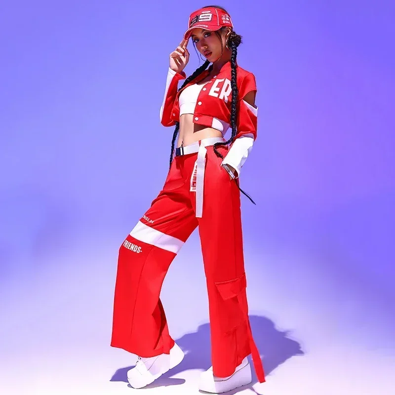 Drag Queen DJ Clothing Stage Wear Nightclub Gogo Hiphop Dance Costume For Women Kpop Jazz Performance Clothes Red Hip Hop Suit