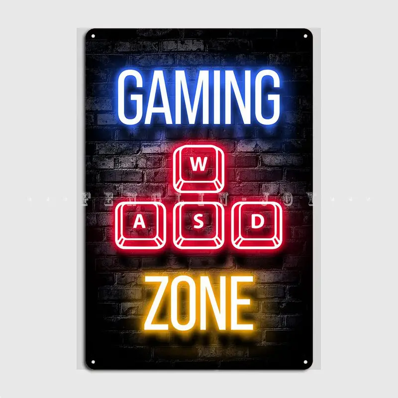 

Wasd Gaming Zone Quote Metal Sign Club Kitchen Customize Garage Decoration Tin Sign Poster
