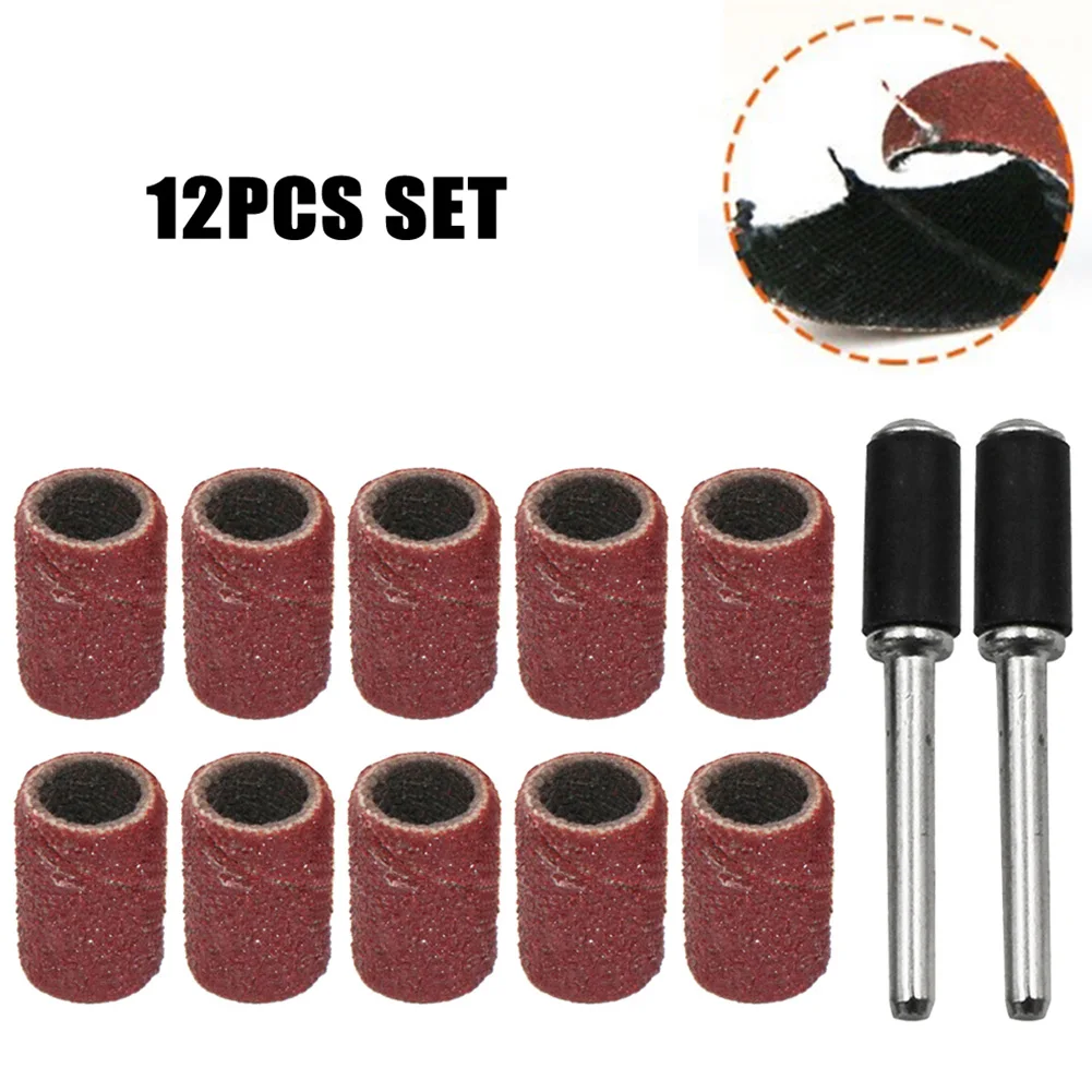 

12Pcs Sanding Ring With Extension Rod Abrasive Rotary Tool Kit Drum Grinding Head Surface Cleaning Dusting Polishing Stripping