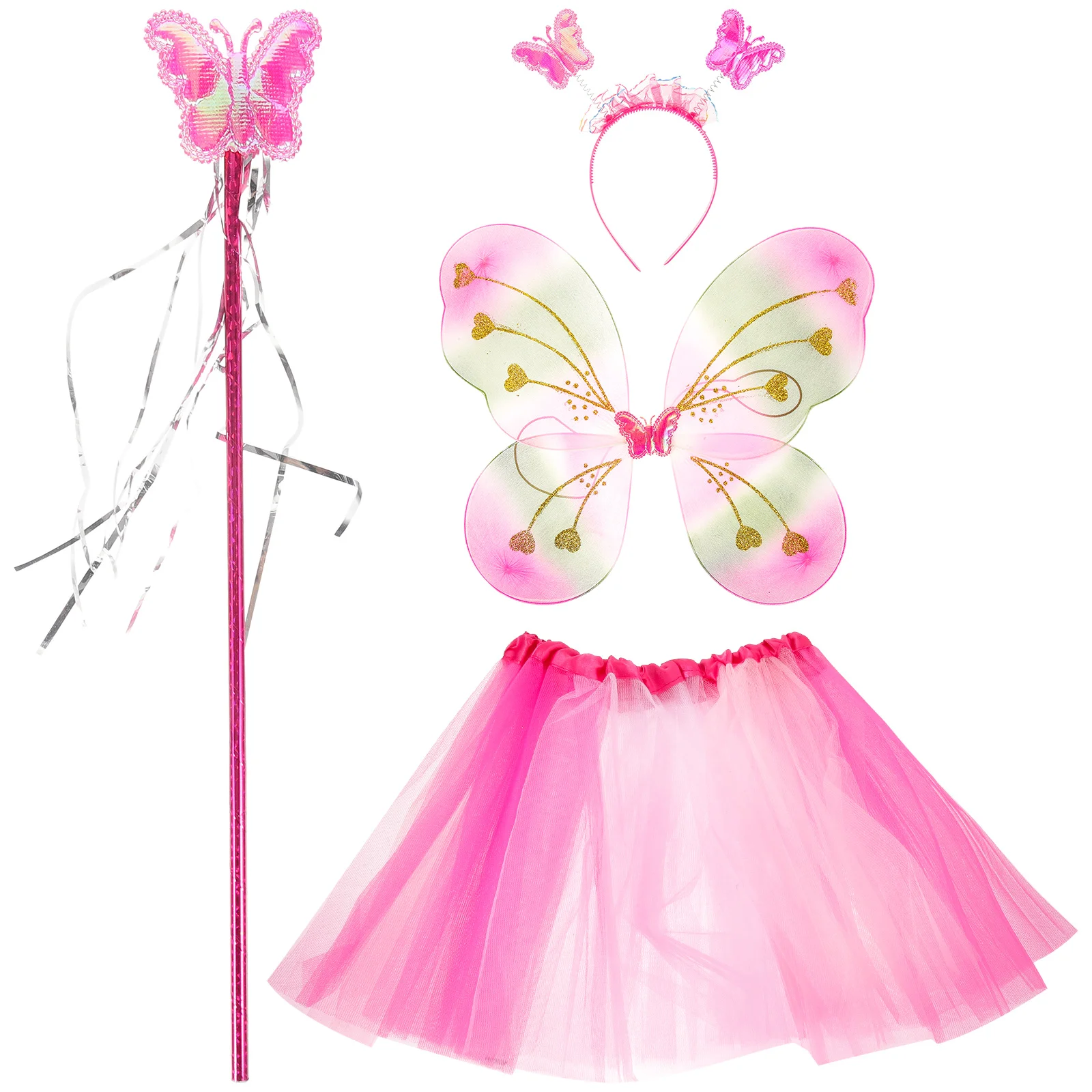 

Fairy Costume Butterfly Wing Girl Headband Rainbow Tutu Skirt Little Girls Prop Kids Dress-up