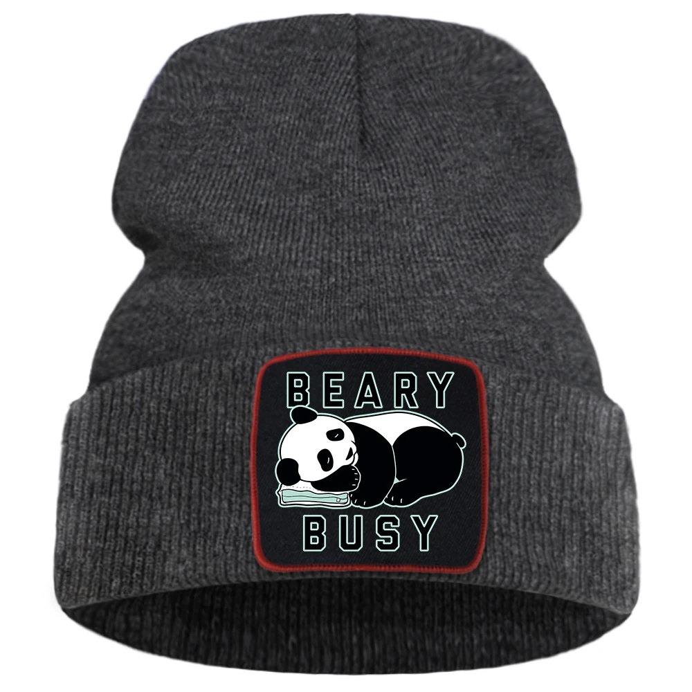 

Balaclava Beary Busy Panda Cartoon Women'S Hat For Girls Knitted Hats Printing Vintage Punk New Winter Men Beanie Cap