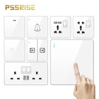 pssrise g19 eu uk un usb power socket wall switch tv tel computer outlet full tempered glass panel doorbell fuse light switch