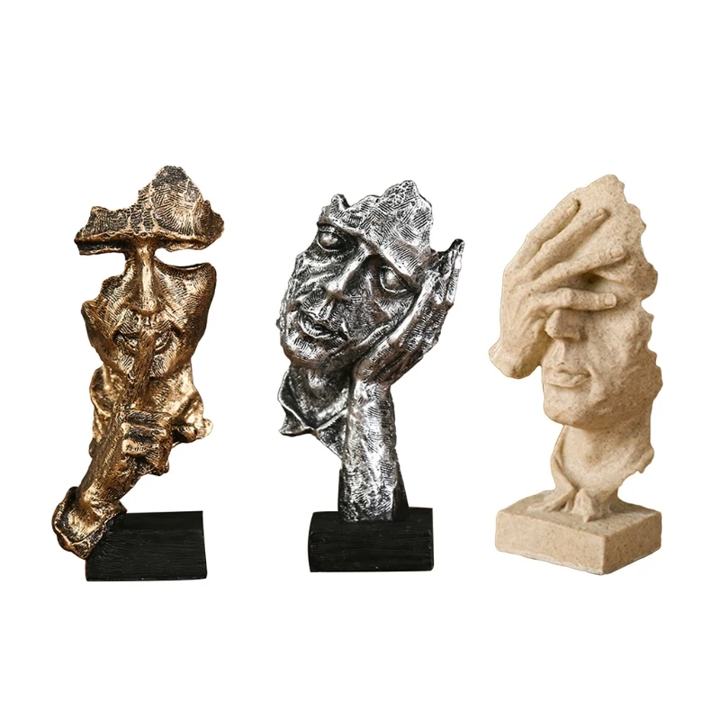 

3 Pcs Statue Abstract Resin Desktop Ornaments Sculpture Miniature Figurines Face Character Nordic Art Crafts Office Home