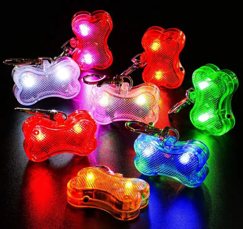 

LED Collar Pet Safety Clip-On Light Luminous Dogs Cat ID Tags Leash Glow Pendant for Night Dog Walking Camping Bone Shape 30pcs