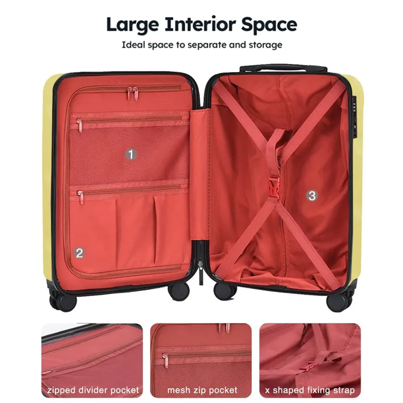 GinzaTravel 2-Piece Hardshell Lightweight Travel Luggage for Kids Women Men,20in 26in Suitcase Case with Wheels,TSA Lock,Yellow