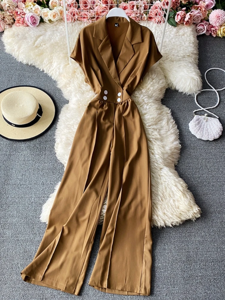 

Nomikuma Jumpsuit Women Elegance Suit Collar Slim Waist Tunic Wide Leg Monos Mujer Casual Verano Elegant Enterizos Para Mujer