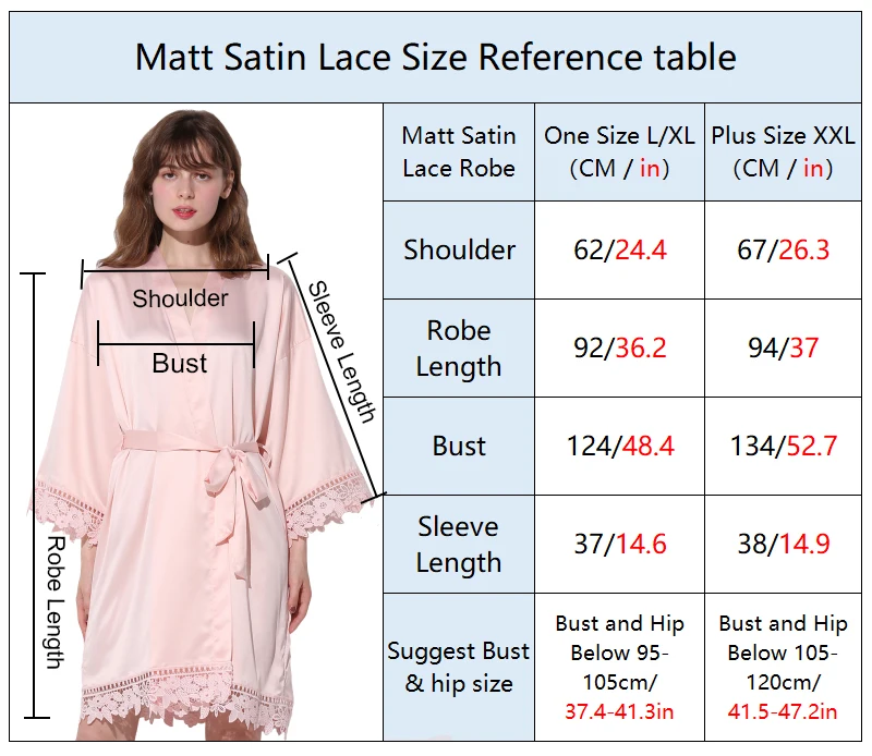 Owiter Women Lace Robe Matt Satin Bride Robe Bridesmaid Robes Bridal Robe Wedding Party Robes Dressing Sleepwear Bathrobe
