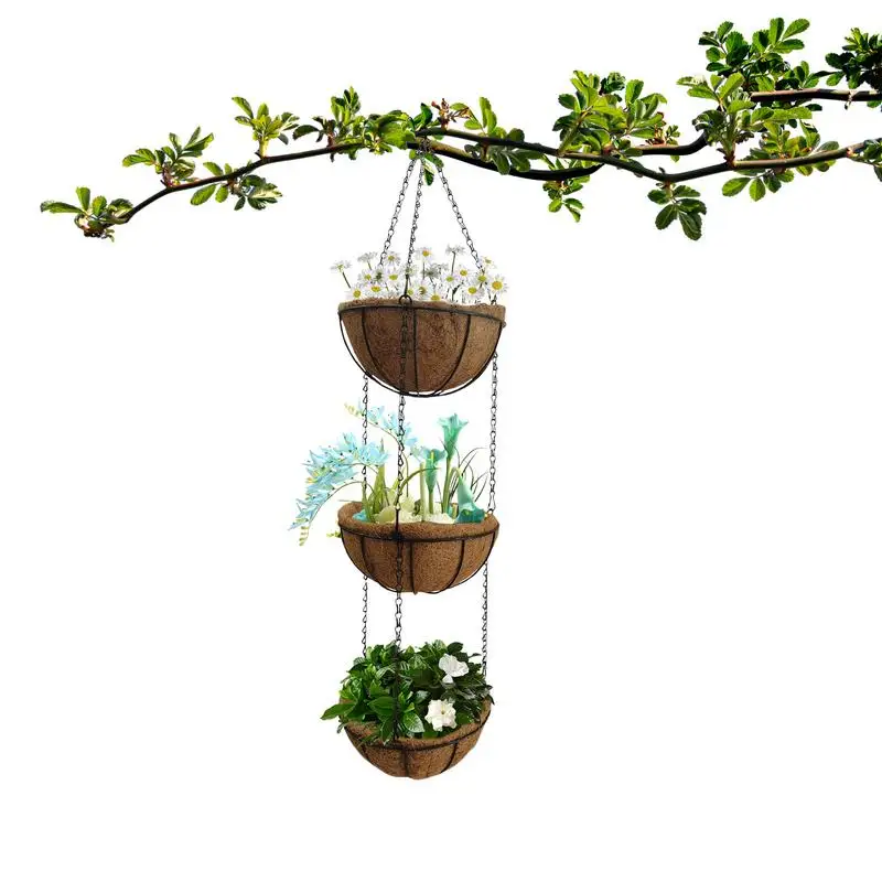 

Металлическая подвесная корзина, трехслойная круглая подвеска для подвешивания корзины из кокосового волокна, вставки для растений, сменн...