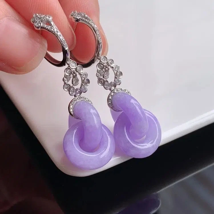 

925 Pink Purple Natural Hetian Jade Statement Earrings Korean Fashion Boho Feather Earrings çelik Küpe Toptan Luxury Earrings