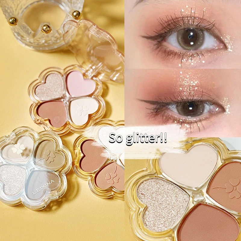 

4 цвета блестящие тени для век Палитра долговечные водостойкие пигментированные яркие блестящие глаза Клевер на удачу Косметика Палитра Косметика