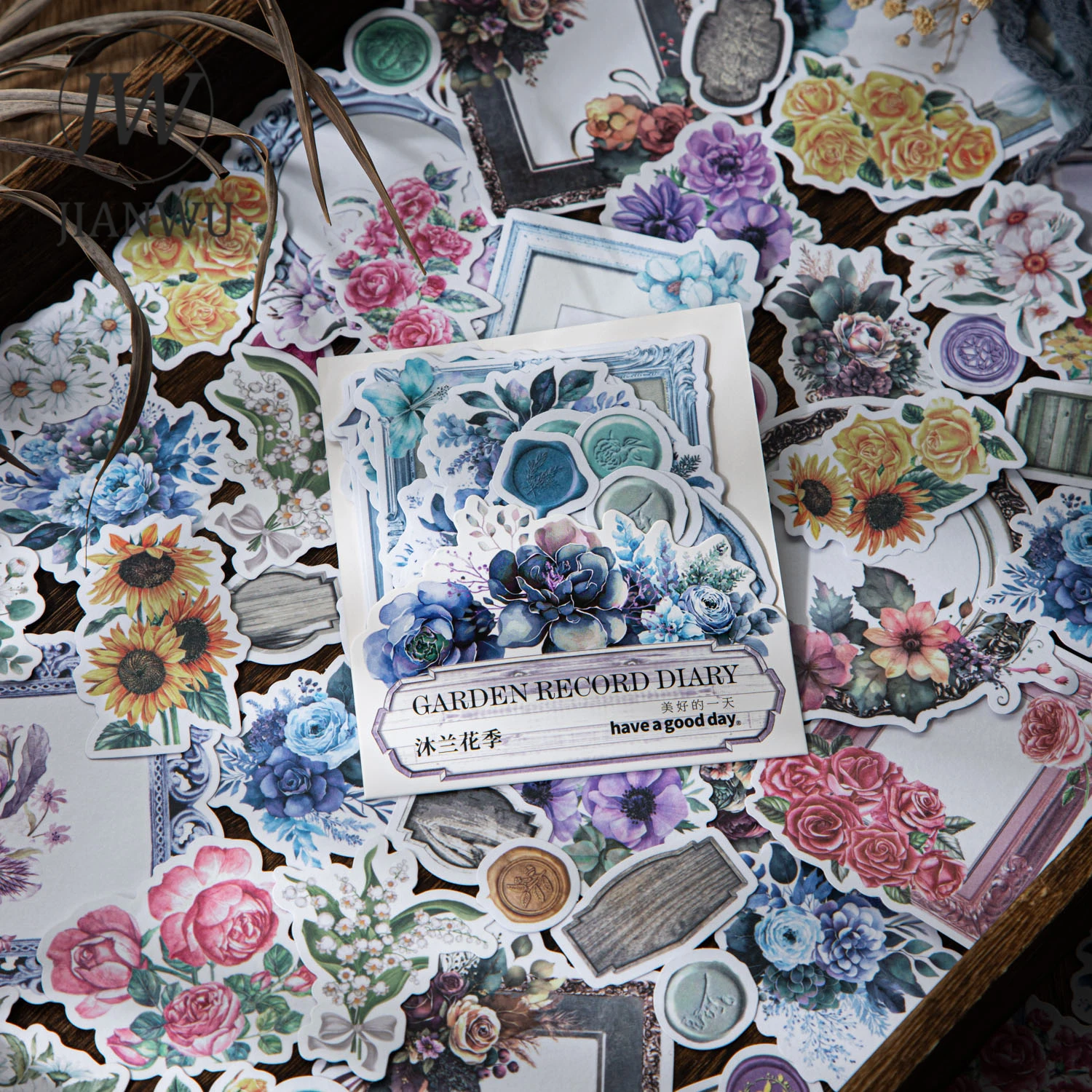 JIANWU 50 Sheets Garden Record Collection Series Watercolor Flower Decor Washi Sticker Creative DIY Journal Collage Stationery