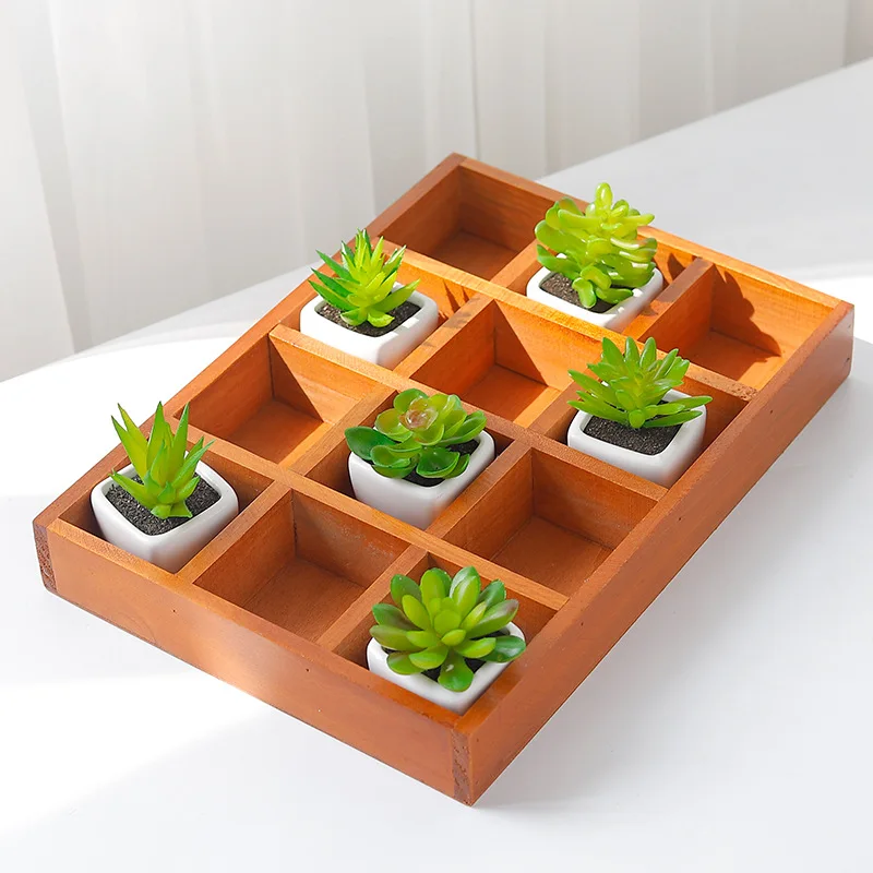 

ZAKKA Vintage Wood 12 Compartment Storage Box Home Desktop Finishing Cosmetics Desktop Storage Box