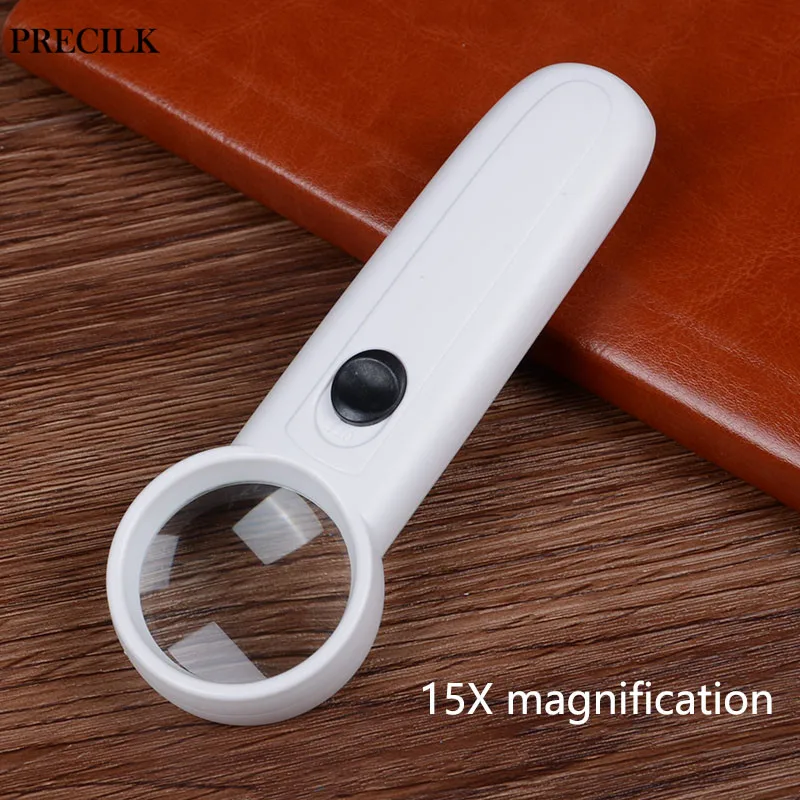 

2 LED Light 15X Optical Lens Handheld Magnifier Loupe Repair Mirror HD Magnifying Glass Appraisal Jewelry Diamond Emerald