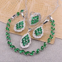 green emerald 925 silver womens earrings rice grains drop earrings chain necklace pendant bracelets ring wedding jewelry sets