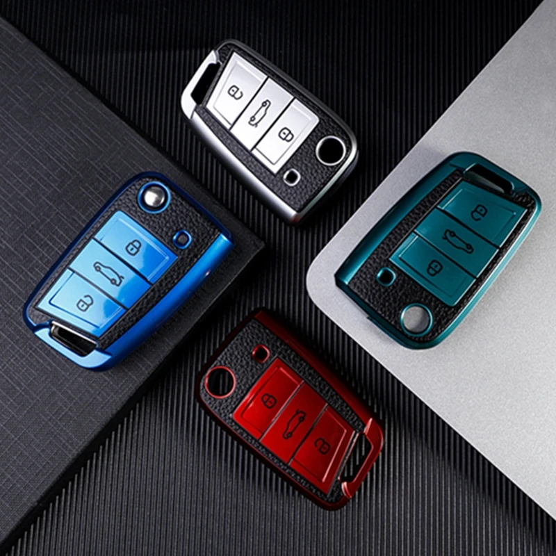 

TPU Car Flip Key Case Cover Shell For VW Volkswagen Golf 7 MK7 Tiguan MK2 For Seat Ateca Leon FR 2 Ibiza Skoda Octavia Keyless