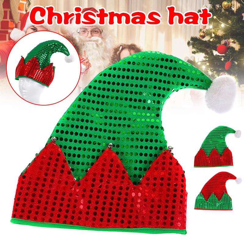 

New Hot Christmas Elf Hat Santa Hats with Sequins for Christmas Party Costume New YearChristmas Hat Christmas Party Costume Gift