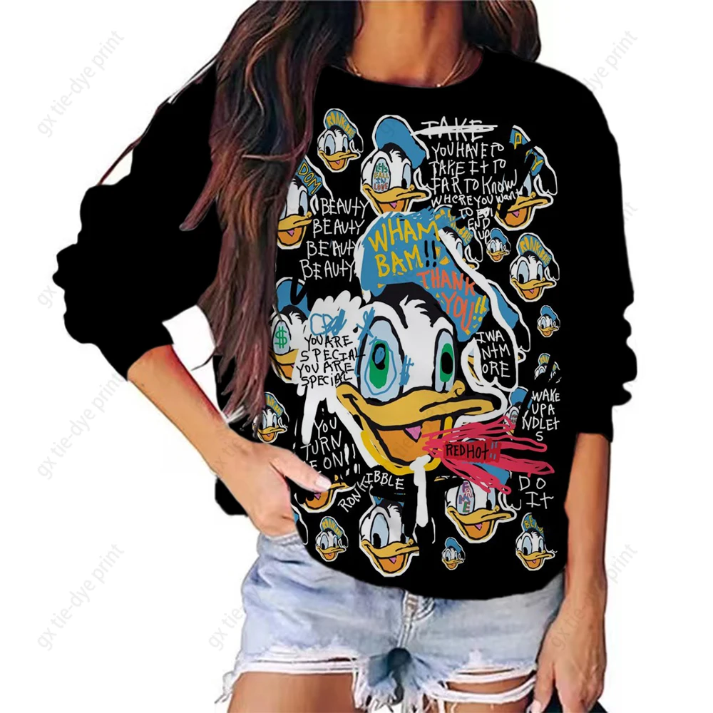 

Cartoon Disney Minnie Mickey Sweatshirt Ladies Crewneck Loose Pullover Hoodie Autumn Fun Print Long Sleeve Top