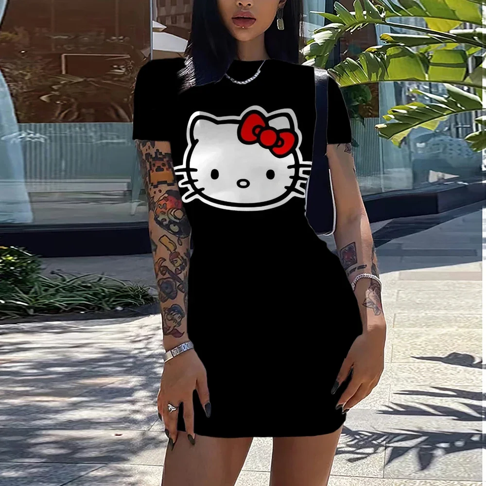 Женское короткое пляжное мини-платье Hello Kitty с 3D принтом