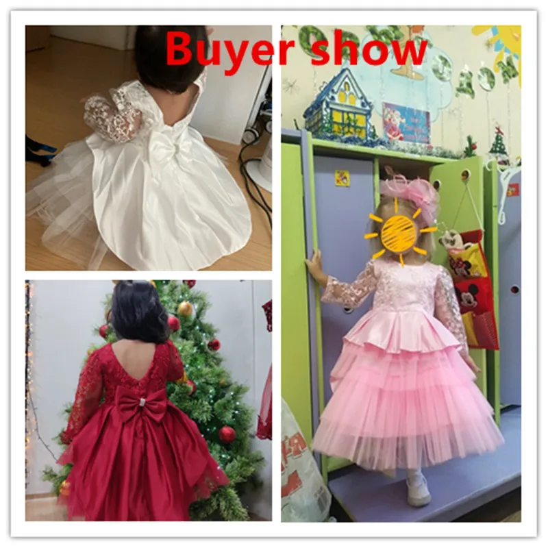 Toddler Girl Party Dress Red Embroidery Floral Birthday Princess Costume Flower Girls Dress For Wedding Autumn Long Sleeve Gown images - 6