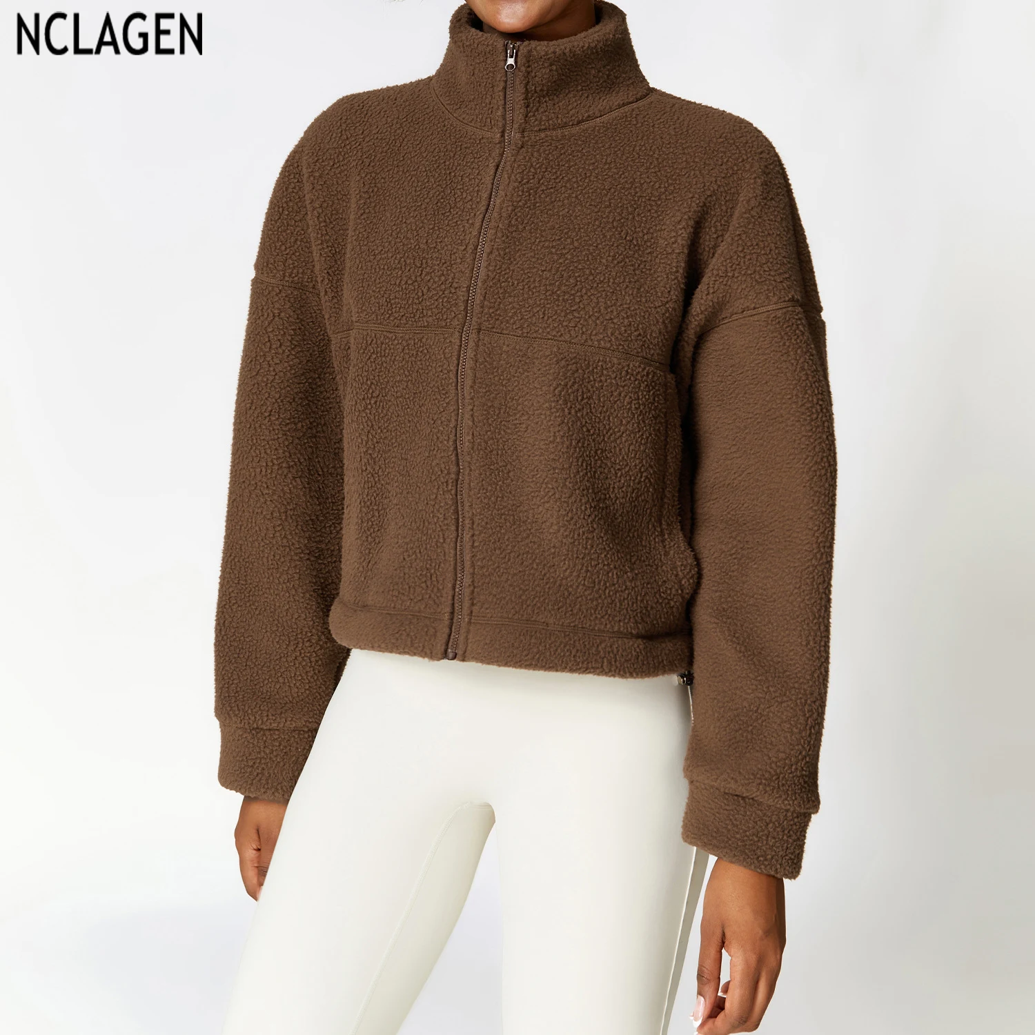 

NCLAGEN, зимнее теплое флисовое пальто для бега, фитнеса, на молнии, пальто из ягненка, спортивное пальто, толстовки, топ для тренировок в тренажерном зале и бега для женщин