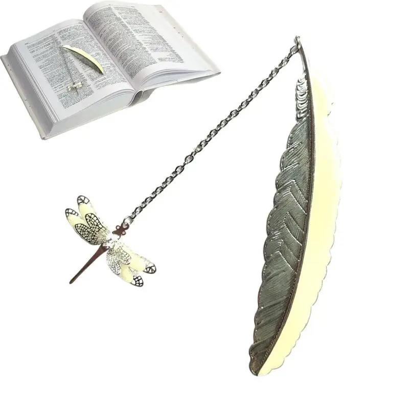 

Металлические закладки, светящиеся закладки в форме пера, винтажные закладки для чтения страниц с 3D бабочкой для школы, для взрослых и детей