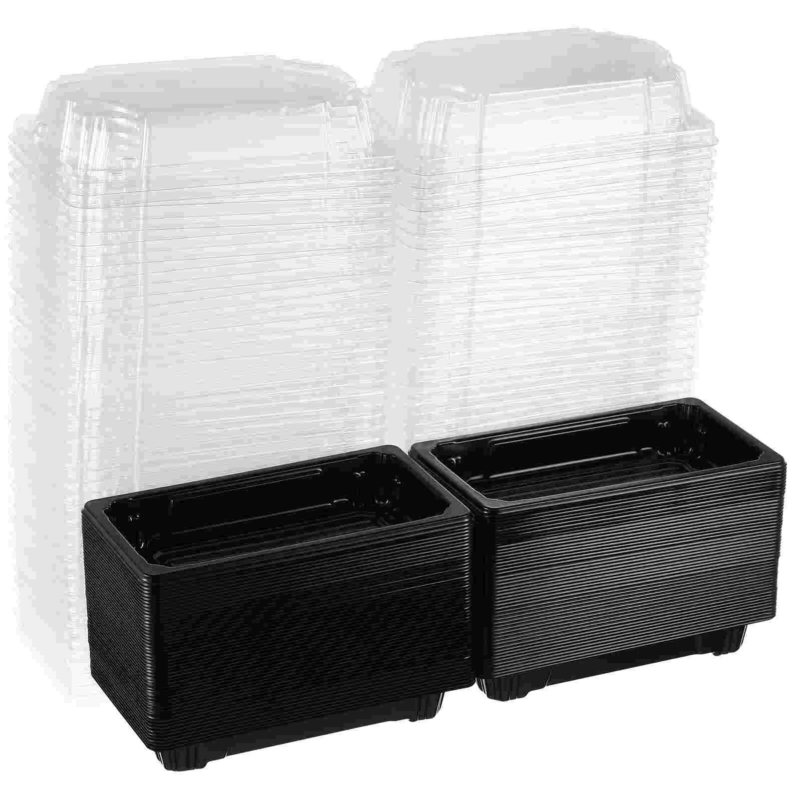 

100PCS Disposable Sushi Packing Box Fruit Cake Carry Out Container Take Out Boxes (Black) Food containers