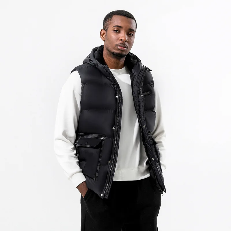 2022 new oversize hooded down cotton waistcoat men's plush thickened autumn and winter three-dimensional pocket loose and warm