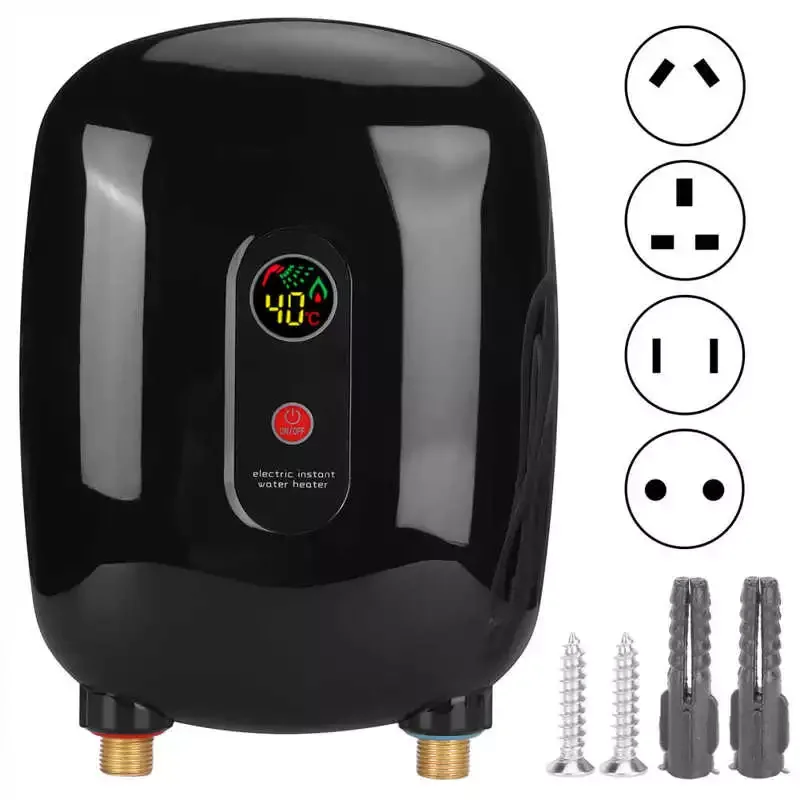 Instant Water Heater Mini Electric Tankless Heating Equipment Bathroom Shower Supply Black