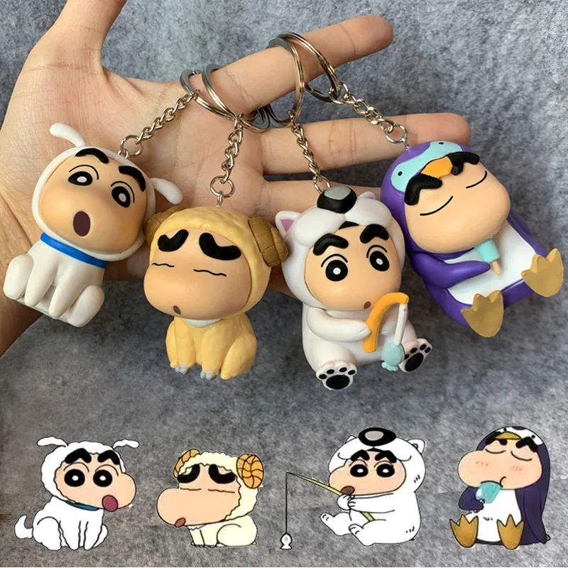

Брелок для ключей Аниме Crayon Shinchan, милый мультяшный косплей, коза, белая маленькая собака, пингвин, Студенческая сумка, кулон, подарок для дет...