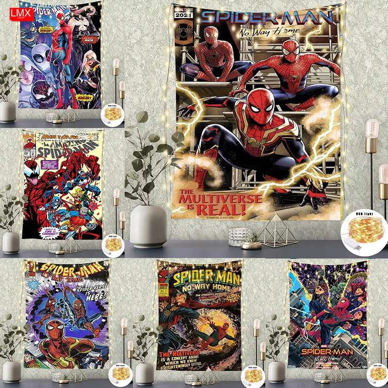 

Spiderman Marvel Classical Tapestry Wall Hanging Aesthetics Collection HD Printing Wall Art Living Room Home Bohemian Decor