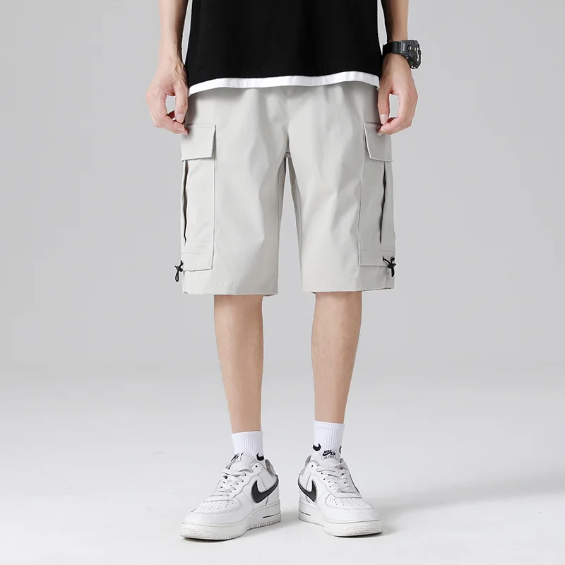 Men Flap Pocket Drawstring Waist Shorts Summer Casual Jogging Sport Pants Running Multi-pocket Overalls Straight Loose