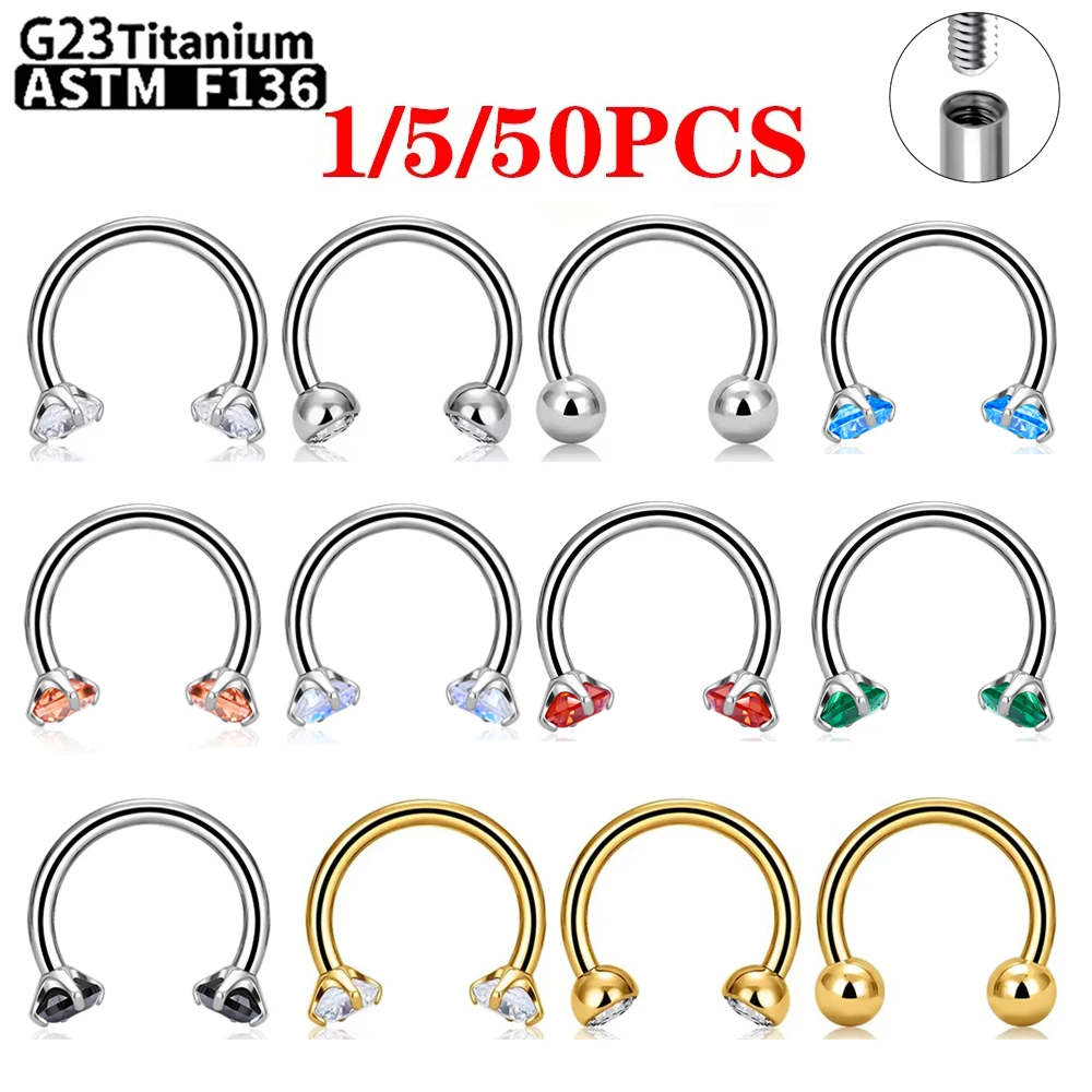 1/5/50 шт. G23 титан ASTM-F136 пирсинг кольцо в носу внутренняя резьба ...