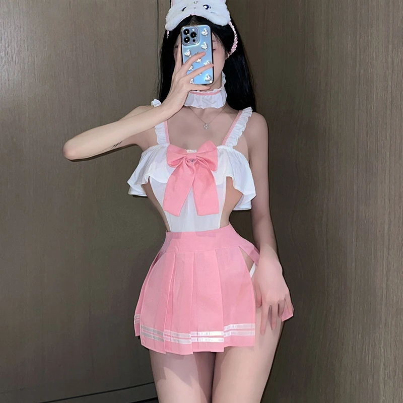 

Original Sexy School Girl Lingerie Cosplay with Mini Pleated Skirt Fancy Dress Sexy Student Costume Uniform Temptation Babydoll