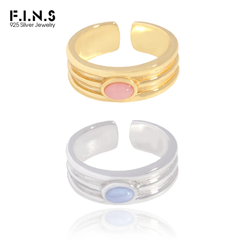 

F.I.N.S 925 Sterling Silver Gold Oval Stone Ring Geometry Natural Stone Resizable Finger Rings for Women Silver 925 Fine Jewelry