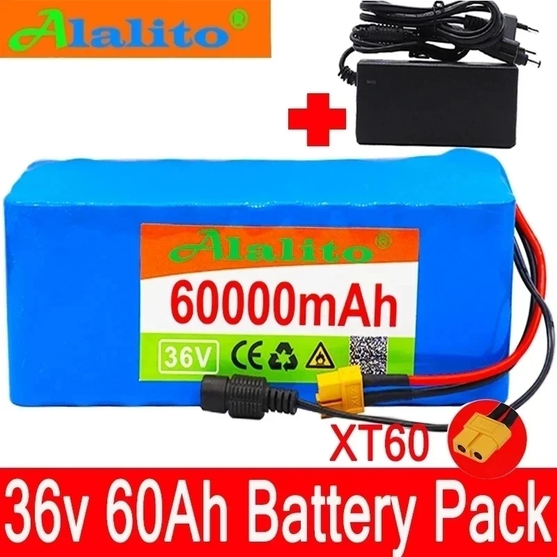 

36V 10S4P 60Ah battery pack 500W high power battery 42V 60000mAh Ebike electric bicycle BMS 42v battery with xt60 plug+charger