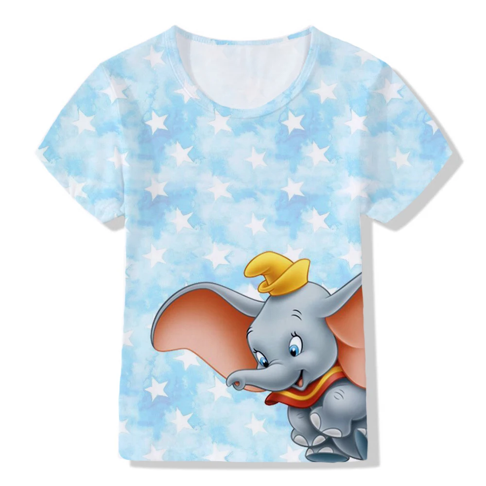 

Модная Милая футболка Disney Дамбо, Аниме футболки для мальчиков и девочек, футболки для мальчиков Пикачу с круглым вырезом и мультяшным принт...